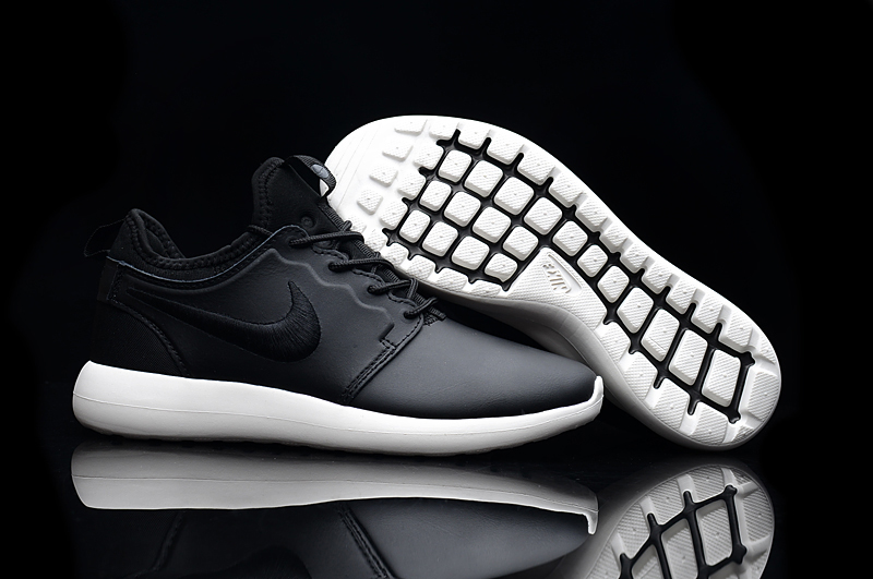 Women Nike Roshe 2 Leather PRM Black White Shoes - Click Image to Close